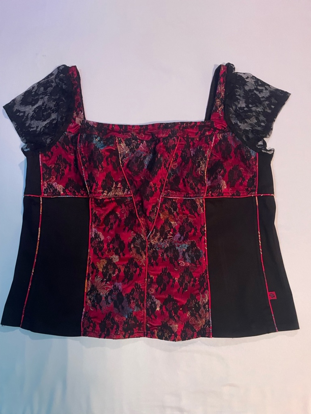 Tripp NYC Curve 4X Red Black Brocade Corset Top Goth Y2K Festival Zip